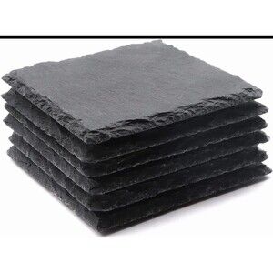 6 Pack Square Slate Drink Coasters,  4 Inch Black Slate Stone Coasters Bulk Cup